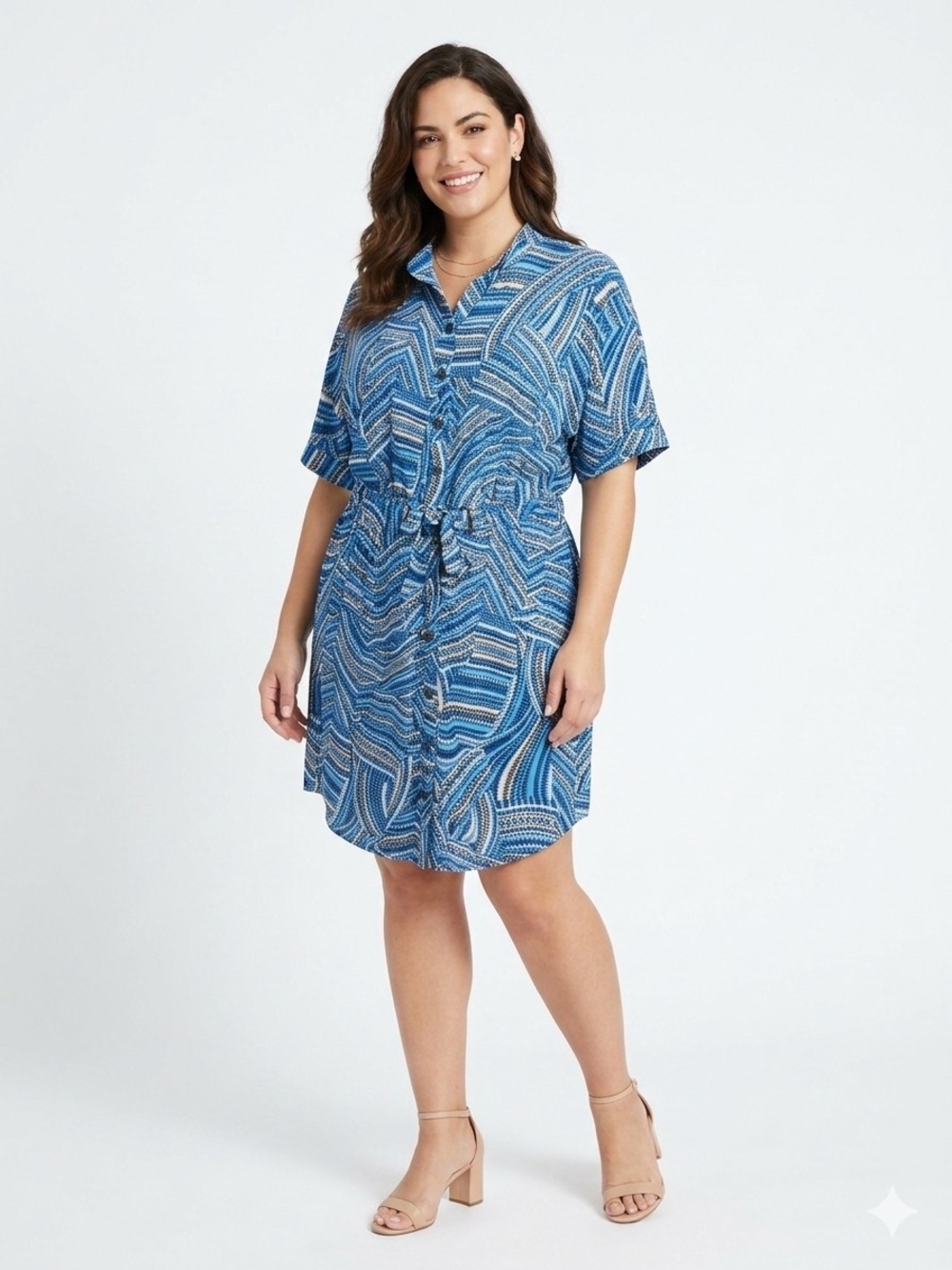 Laundry by Shelli Segal Blue Geometric Print Shirt Dress Size M